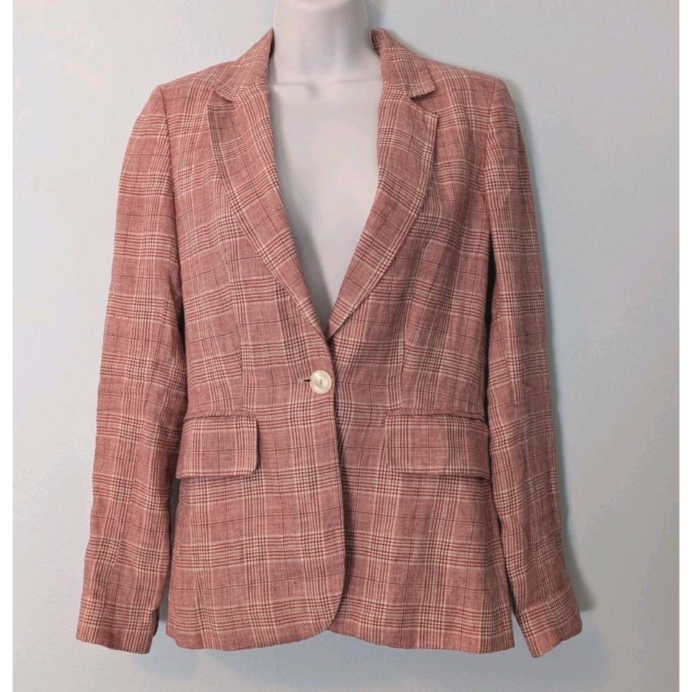 Massimo Dutti Linen Blazer Red Plaid EU 34 / USA 2 Women's Jacket